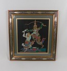 Vintage Painting On Silk Thai Asian Warriors Battling Wall Art Framed 16" Square