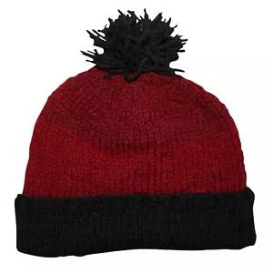 Gorro de lana con pompón rojo negro cálido gorro de punto gorro de pompón - Imagen 1 de 6