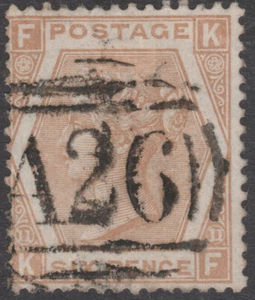 1872 SG123 Z47 6d PALE BUFF WMK SPRAY PLATE 11 GIBRALTAR A26 FINE USED (KF) - Picture 1 of 1
