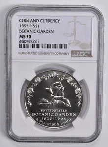 MS70 1997-P Botanic Garden Coin & Currency Commem. Silver Dollar NGC Brown - Picture 1 of 5