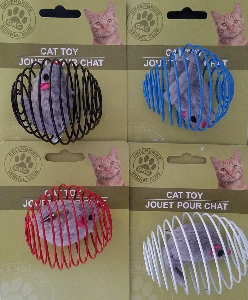 GREENBRIER KENNEL CLUB Kitten Cat Kitty Toys Mouse Mice in Round Cages, 1 Cage/Pk, Select Color