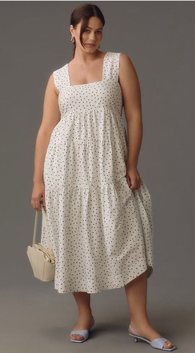 PALM ANGELS Abito midi Anthropologie a pois Helena a strati smocked preppy boho taglia large nuovo con etichette