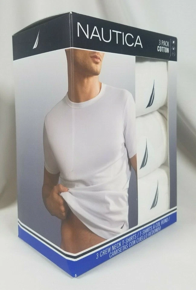 Nautica 3 Pack Crew Neck T-shirts Small White 100 Cotton Ships