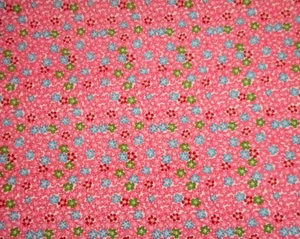 30s Reproduction Fabric By Half-Yard Pink Red Aqua Green Floral on White Cotton - Picture 1 of 2