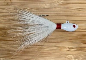 5 PACK 1oz White Ultra Minnow Bucktail Jigs 5/0 MUSTAD BLACK NICKEL HOOK - Picture 1 of 1