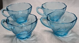 Vintage Hazel Atlas Blue Capri Seashell Teacups Aqua Blue - Picture 1 of 5
