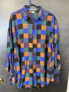 CAMICIA VINTAGE KIKIT MAURICE SASSON 100% SETA UOMO XL ARLECCHINO QUADRI - Foto 1 di 5