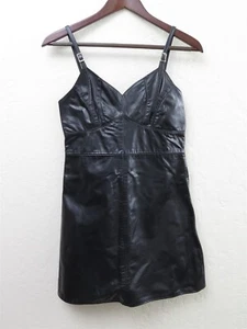 Dream Dresser Medium 100% Genuine Black Leather Sexy Strap Dress Back Zipper - Picture 1 of 7