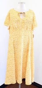 NWT Timeless London Unique Vintage Yellow Floral Tie Neck Dress Size US 18 Retro - Picture 1 of 7