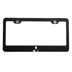 Matte Black Mitsubishi Logo Mirror Laser Etched License Plate Frame Tag ScrewCap - Picture 1 of 11