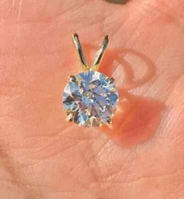 Ожерелье с подвеской-солитером выращенное в лаборатории сертифицированное IGI 5 карат желтое золото 14 карат - Изображение 1 из 4