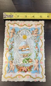 Victorian 3D Collage Card On Embossed Paper W/Scalloped Edges RARE FIND NOS - Picture 1 of 7