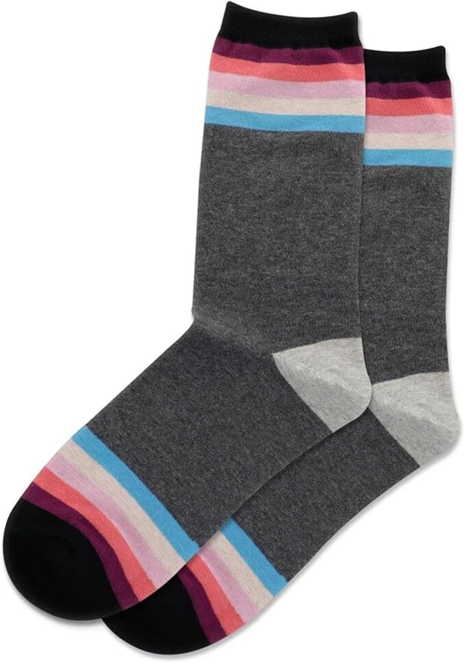Hot Sox女式流行条纹圆领袜1双,炭黑希瑟,女式9-11 — 第 1/1 张图片