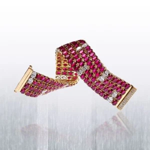 Oval Lab Burmese Ruby Tennis Bracelet 925 Sterling Silver Gorgeous High Jewelry - Picture 1 of 4
