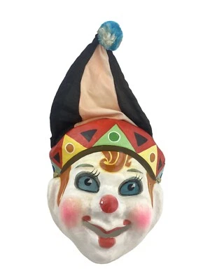 Vintage Paper Mache Clown Head Mask Halloween Carnival Cosplay Collectible Decor - Image 1 of 4