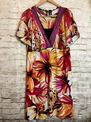 Vestido Babydoll New Directions Mujer 1X Rosa Tropical Floral Fluido Bordado Foto 1 de 4