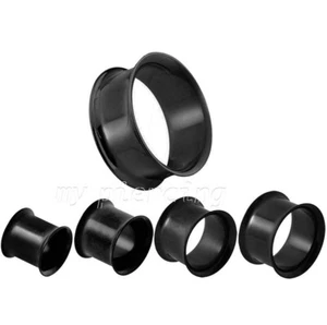 PAIR Black IP 316L Surgical Steel Double Flared Tunnels Ear Plugs 12G to 1" - Picture 1 of 2