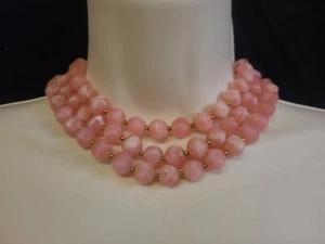 Vintage Pink White Marbled Multi String Strand coker Necklace Beads Unique - Picture 1 of 14