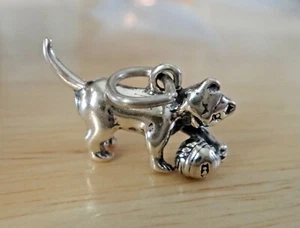Sterling Silver 3D 12x22mm 3gram Cat Playing with Ball of Yarn Charm - Picture 1 of 3