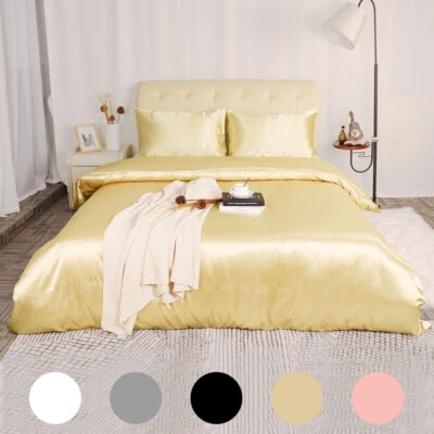 Satin Duvet Cover Set 3 Piece, 2 Pillowcases with Envelope - Image 1 of 4