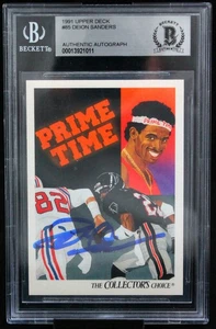 1991 Upper Deck #85 Deion Sanders Auto Atlanta Falcons Autografo Beckett Autore - Foto 1 di 7
