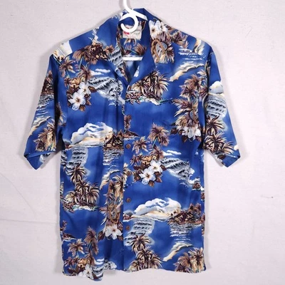Camisa De Colección Hilo Hattie Para Hombres Rayón Hawaiano Botón Talla M Azul Tropical Aloha Vacay Foto 1 de 4