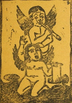 Original Modernista Contemporáneo Estudio Linocortado Grabado; Dos Ángeles Años 60’s Foto 1 de 3