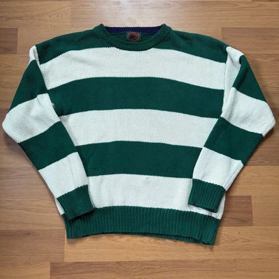 Vintage 90's Boston Traders Green White Chunky Knit Crewneck Sweater Sz Large - Image 1 of 4