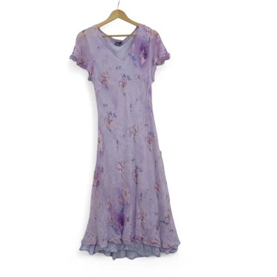 Vintage Phool Dress Long UK 22 Large Lined Short Sleeve Sequin Lilac Preloved - Image 1 of 4