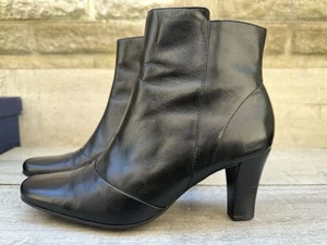 K by Clarks Malmen Black Leather Ankle Boots Mid Heel Side Zip Size 6E Wide fit - Picture 1 of 19