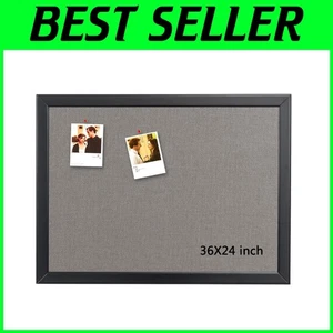 Durable 36 x 24 Inch Cork Bulletin Board with Grey Fabric, Easy to Install - Picture 1 of 11
