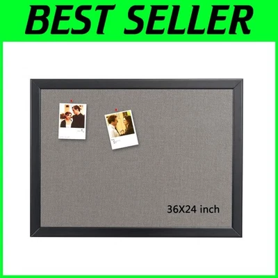 Durable 36 x 24 Inch Cork Bulletin Board with Grey Fabric, Easy to Install - Image 1 of 4