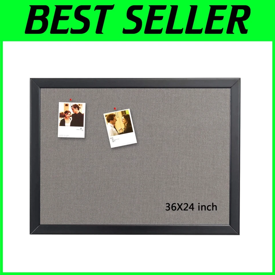 Durable 36 x 24 Inch Cork Bulletin Board with Grey Fabric, Easy to Install - Image 1 of 4