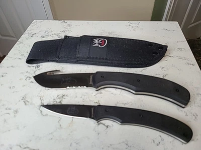 Juego de 2 cuchillos coleccionista Browning RMEF modelo 154 con funda usado en excelente estado Foto 1 de 4