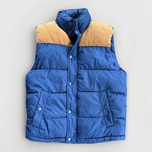 Blue Puffer Vest Ruff Hewn Small Corduroy Trim Retro Western Rockabilly Jacket - Picture 1 of 6