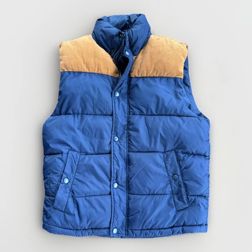 Ruff Hewn Blue Corduroy Trim Puffer Vest Men’s Small Retro Western Cowboy Core - Image 1 of 4