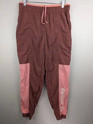 REEBOK Feminino Marrom Rosa Joggers M Bolsos Elásticos no Tornozelo Cordão Malha Forrada - Imagem 1 de 4
