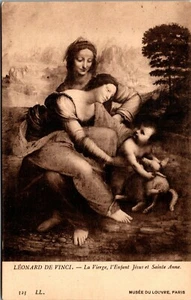 Postal De Colección Leonard De Vinci La Virgen El Niño y Museo de Santa Ana Louvre París - Imagen 1 de 2