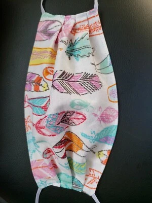 Unisex Adult Cotton Face Mask Leaf Feather Tribal Rainbow Coral Reversible  - Image 1 of 4