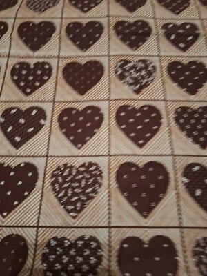 Vintage Marcus Bros. Tela Textil Algodón Marrón con Corazones 3 1/4 Yardas× 44" Foto 1 de 4