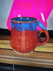 Phatbottompottery Electric Blue On Firebrick Red Handmade Pottery Mug - Picture 1 of 9