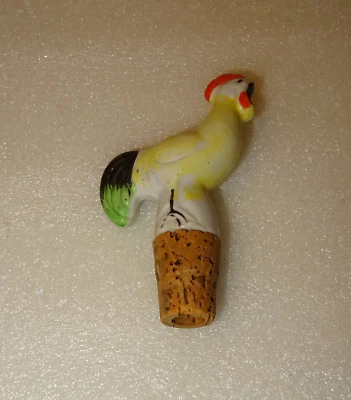 ANCIEN BOUCHON DOSEUR VERSEUR EN PORCELAINE COULEURS REPRESENTANT UN COQ - Photo 1/4