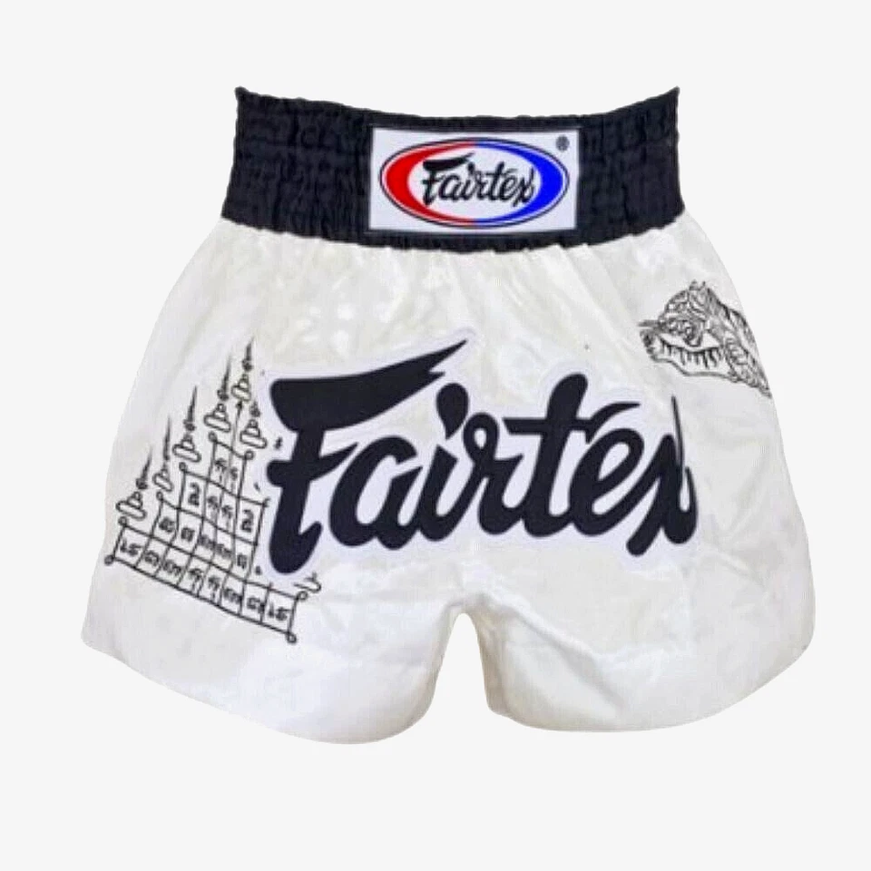 Fairtex Shorts Thai Muay Fight Tiger Boxing Mma Kick Satin Kickboxing White - Image 1 of 2
