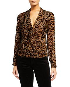 NWT L'AGENCE Animal Print Lydia Drape Front Burnout Velvet Blouse size M - Picture 1 of 7