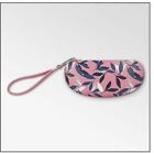 ELLEN TRACY HARD SHELL EYEGLASS SUNGLASSES CASE WITH WRIST STRAP CORAL LEAVES