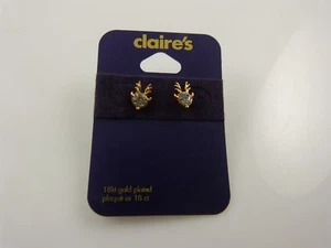 18 kt gold plated Reindeer crystal studs earring posts earrings Christmas - Bild 1 von 7