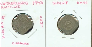 WORLD COINS NETHERLANDS ANTILLES 1943 5 CENTS (2G982) COPPER-NICKEL - Picture 1 of 1