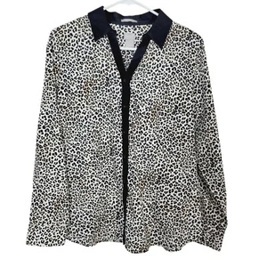 Chico's No Iron Cotton Leopard Print Caroline Shirt Sz 1 Med 8/10 Button Up NEW - Picture 1 of 9
