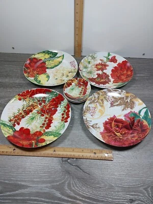 "Juego de 4 platos de ensalada de postre Rosanna BOTANICAL HOLIDAY 8"" Navidad con 4 dippers" Foto 1 de 4