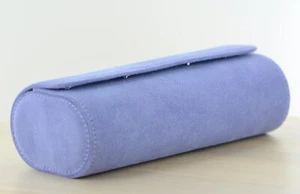 Uhrenbox Reisebox Uhrenrolle für 3 Uhren blau / orange Velour geknöpft - Picture 1 of 5